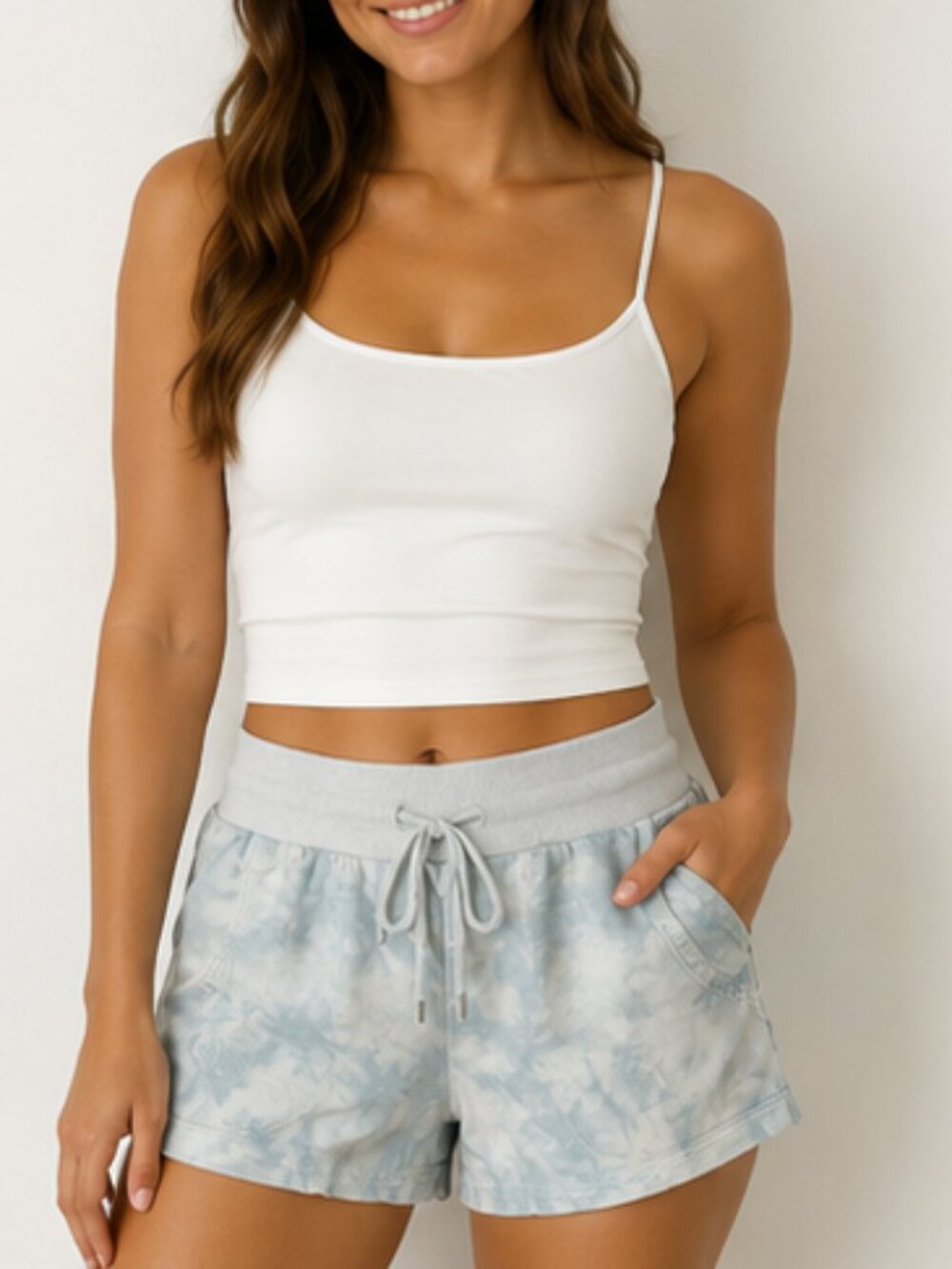 Stars above blue tie dye xsmall shorts